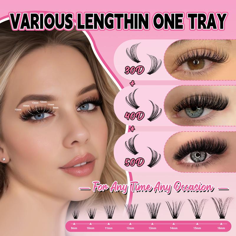 DIY Eyelash Extension Kit - 680pcs D Curl Cluster Lashes With Applicator Tool Bonding & Seal, Tweezers, Remover, Lash Brush And Mixed Length Clusters (10-16mm) - Hypoallergenic, At-Home Professional Lashes, Travel & Home Set (30D/40D/50D Mix)