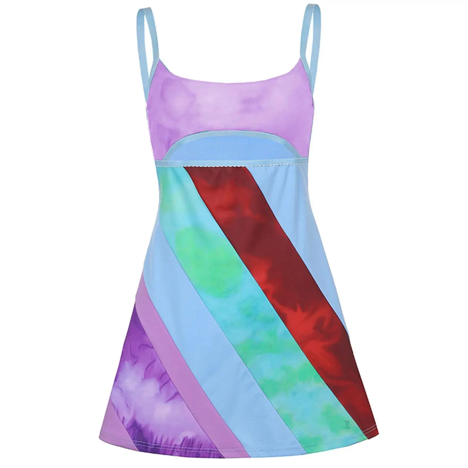2026 New Women’s Casual Sweet Suspender A-line Dress Fashion Contrast Color U-neck Hollow Short Dress