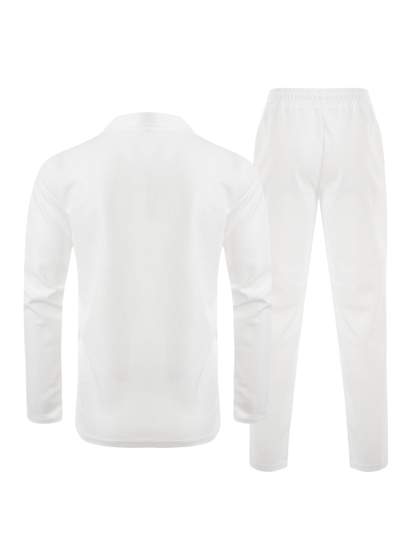 Men's Solid Half Zipper Collared Polo Shirt & Drawstring Pants Set, Casual Textured Long Sleeve Top & Trousers for Spring & Fall, Men's Two-Piece Outfits