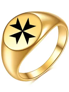 Stainless Steel Smooth 12mm Round Laser Engraved Cross Triangle Gold Three Colors Ring, Elegant Jewelry for Men and Women