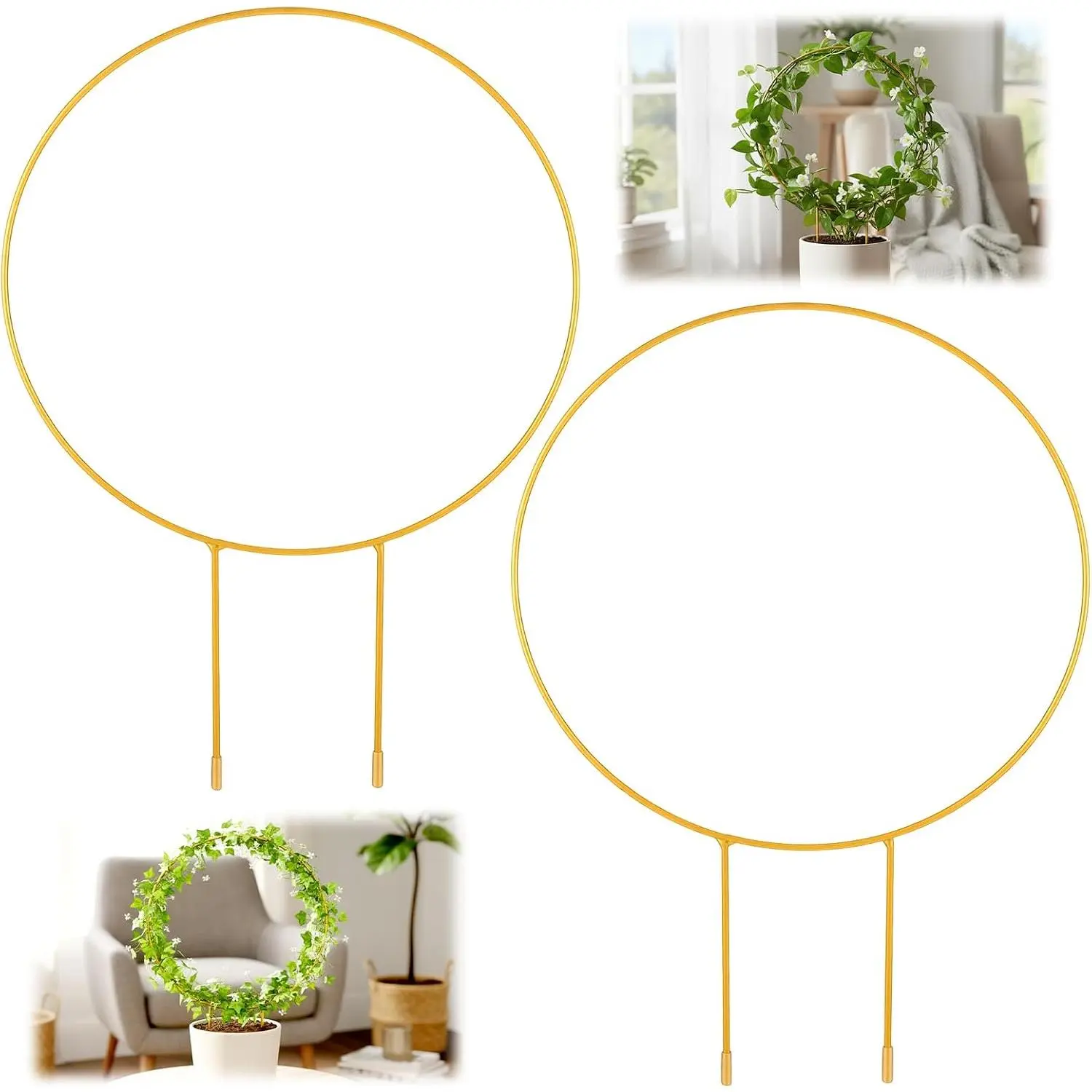 2 Pack Circle Trellis for Climbing  Indoor, Small Metal Garden  Support Stakes for Decorative Potted  Pothos Hoya Trelli Vines Indoor Outdoor ()