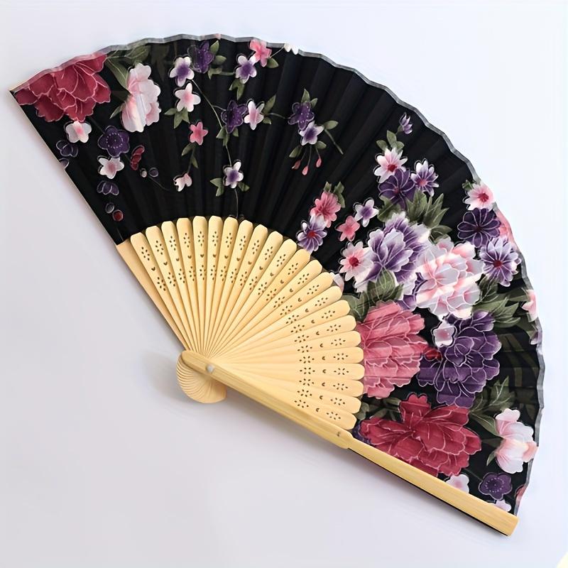 1Pcs/3Pcs Floral Flower Design Folding Hand Fan Japanese Vintage Folding Fan Chinese Retro Style Hand Fan with Wooden Ribs Decor Fan for Dancing Wedding Party Decorations Supplies
