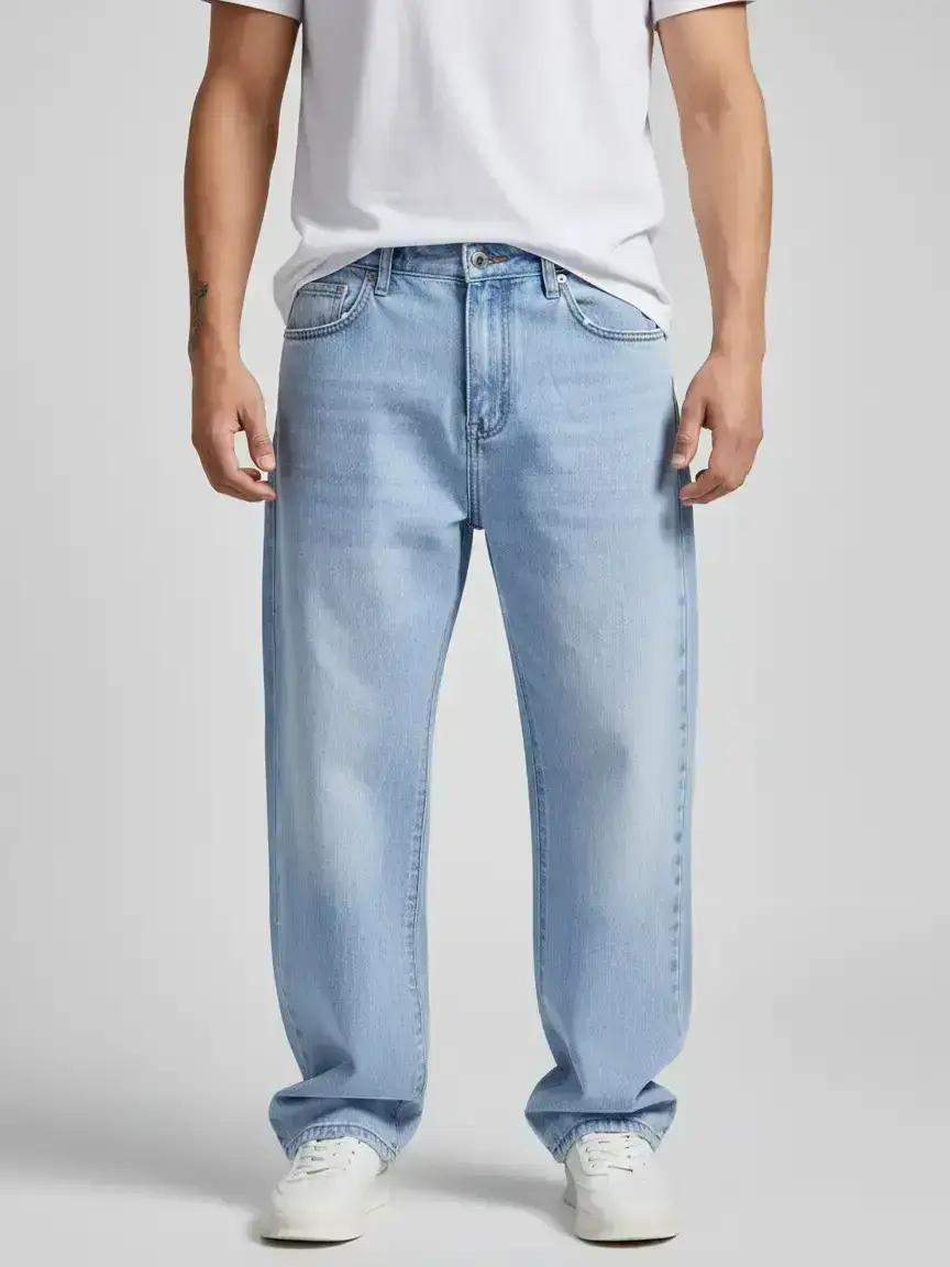 Men's Casual Comfy Denim Straight Leg Jeans with Bleached Wash, Perfect Gift Idea for Husband or Friend, Loose-Fitting Denim Jeans for All Seasons, Loose Jeans Trousers
