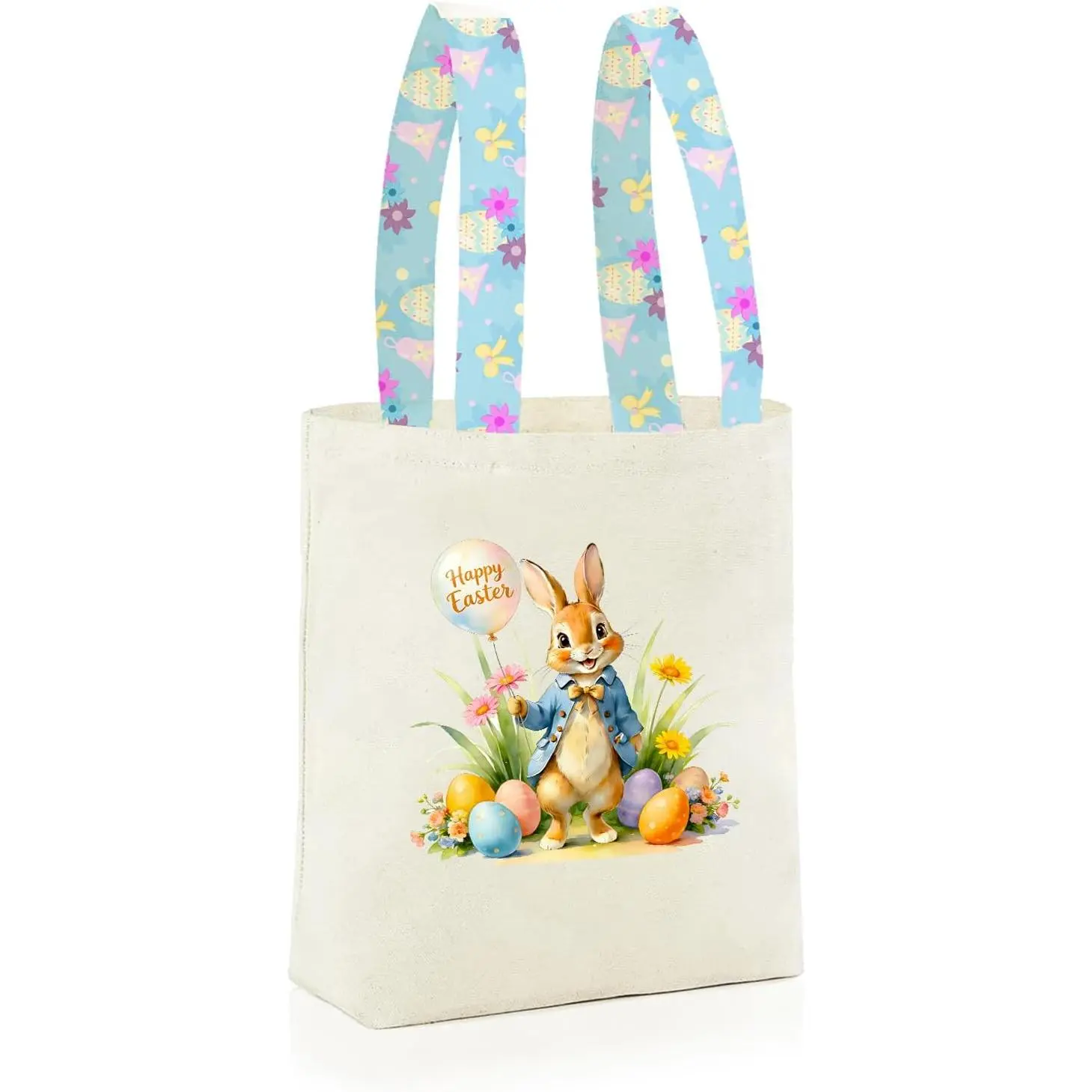 Easter Basket Bunny Canvas Tote Bag, 12.2x11 Inches,  Canvas, Hand-Carry, for  and Easter Egg Collection