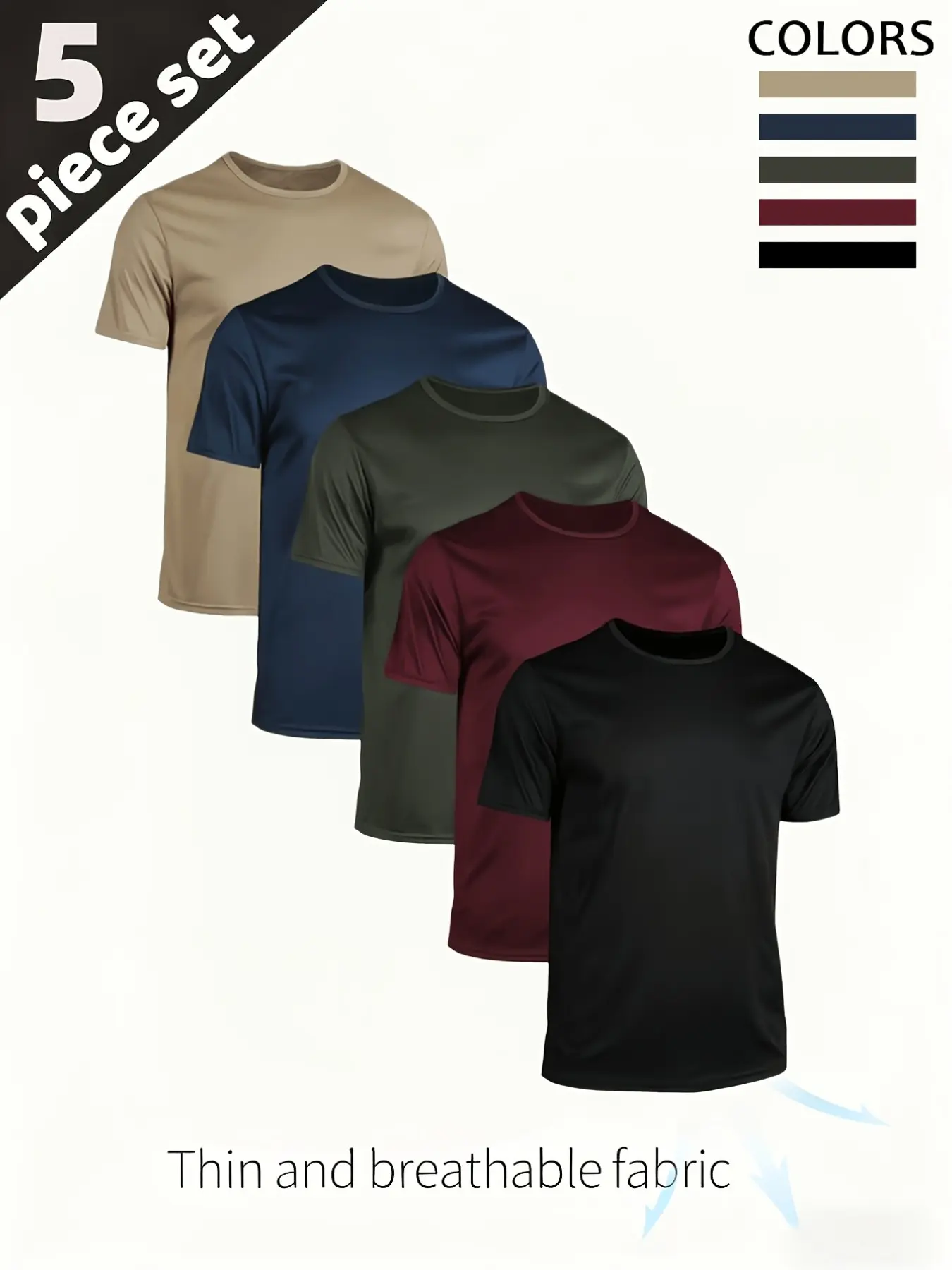 5 Pcs Quick-Dry Short Sleeve T-Shirts, Lightweight Round Neck, Breathable & Moisture-Wicking, Ideal for Gym, Running, Fitness Training, Dry Fit Tees