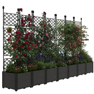 Modular Raised Garden Bed with Metal Trellis, Outdoor Elevated Planter Box for Climbing Plants, Vegetables & Flowers, Privacy Screen Vertical Support for Patio Backyard Balcony