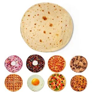Food Themed Blanket, 1/2 Counts Realistic Donut & Pizza & Tortilla Pattern Throw Blanket, Soft Comfortable Nap Blanket for Home & Office