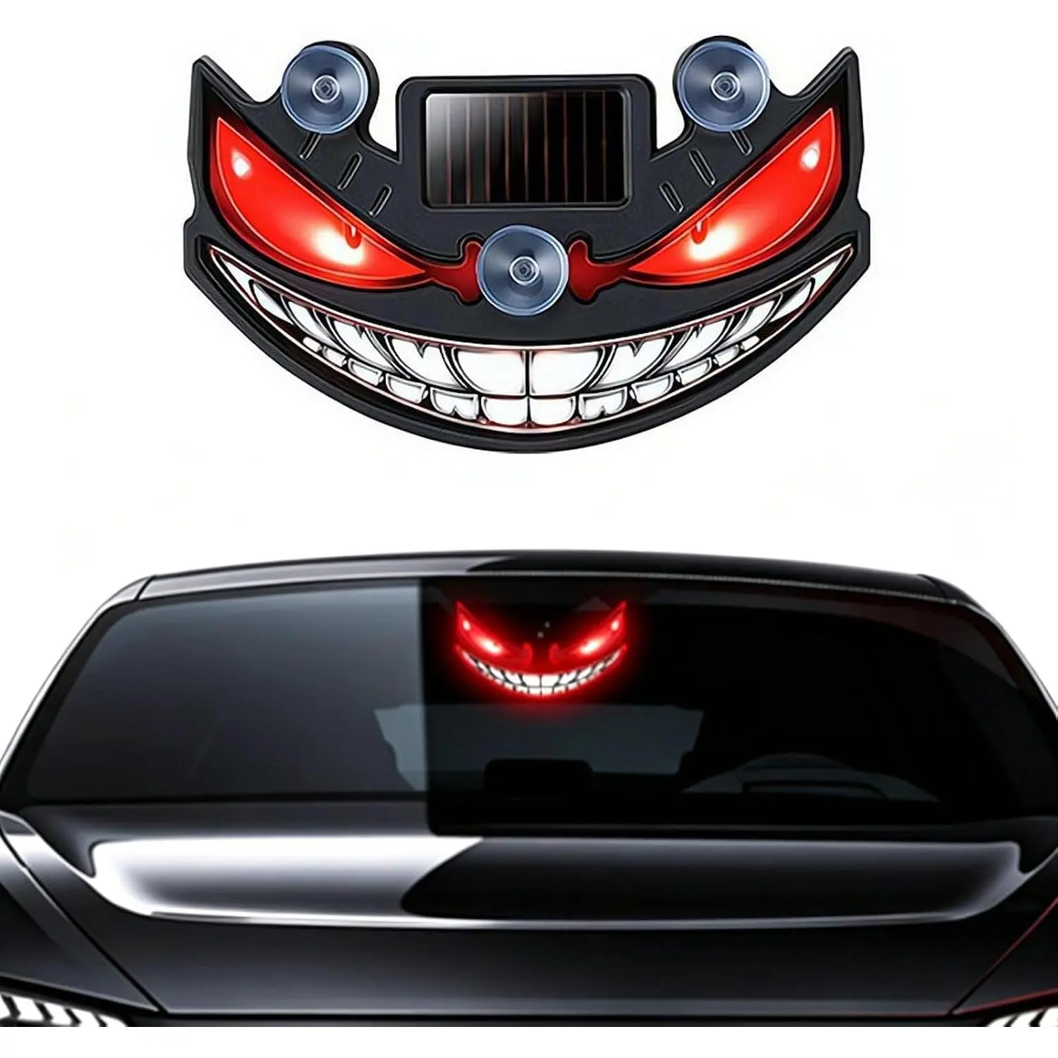 Dynamic Rear Window Windshield Devil Eye Light, Waterproof Solar Type-C Rechargeable Led Car Warning Ambient Night Light, Universal Wireless Suction Cup Mount Lamp, Cool Car Vehicle Accessory Stuff for Side Glass Decoration Halloween Gift, Accessories