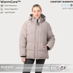 【Last Sale】PUFFIT WarmCore Premium Detachable-Hood Puffer Jacket | Classic Lightweight Winter Coat, Windproof, Water-Repellent, Adjustable Drawstring Design