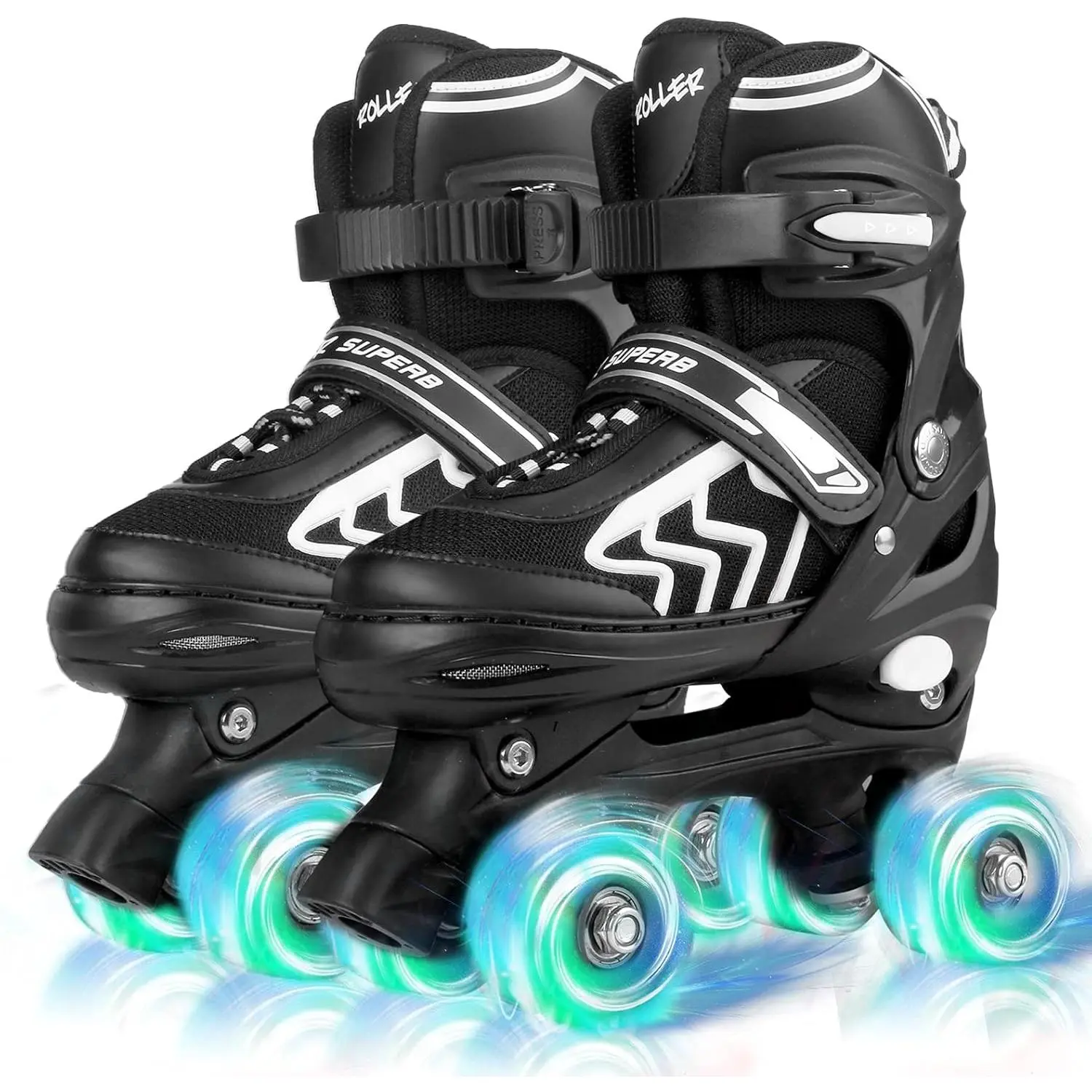 Adjustable Toddler Inline Roller Skates for Beginners - Colorful Light-Up Wheels, 1-Button Size Adjust, Small-Large Sizes, Laces Equipped, Ideal for Kids (Girls Included) for Indoor Rink, Outdoor Sidewalk Sports Training, Holiday Use