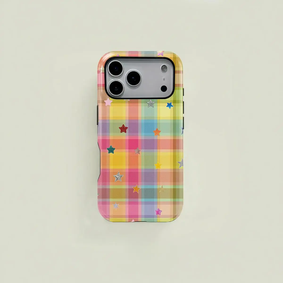 This adorable rainbow checkered star patchwork case is a durable 2-in-1 protective case, compatible with, and works with iPhone 17/16/15/14/13/12/11 Pro Max/Plus/Pro. A simple and stylish phone case, it makes a perfect birthday gift.