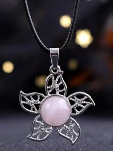 1 piece Natural Crystal Five-Petal Flower Pendant Necklace, Healing Chakra Balancing Raw Quartz Hollow Women's Accessory with Wax Cord, Ideal Gift for Christmas, Birthdays and All Kinds of Festivals