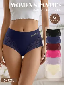 6-Pack Mei Yating Seamless Lace Women's Underwear, Soft Breathable Non-Squeezing Waist, Sexy Butt-Lifting Triangle Panties, Sizes S-Xxl