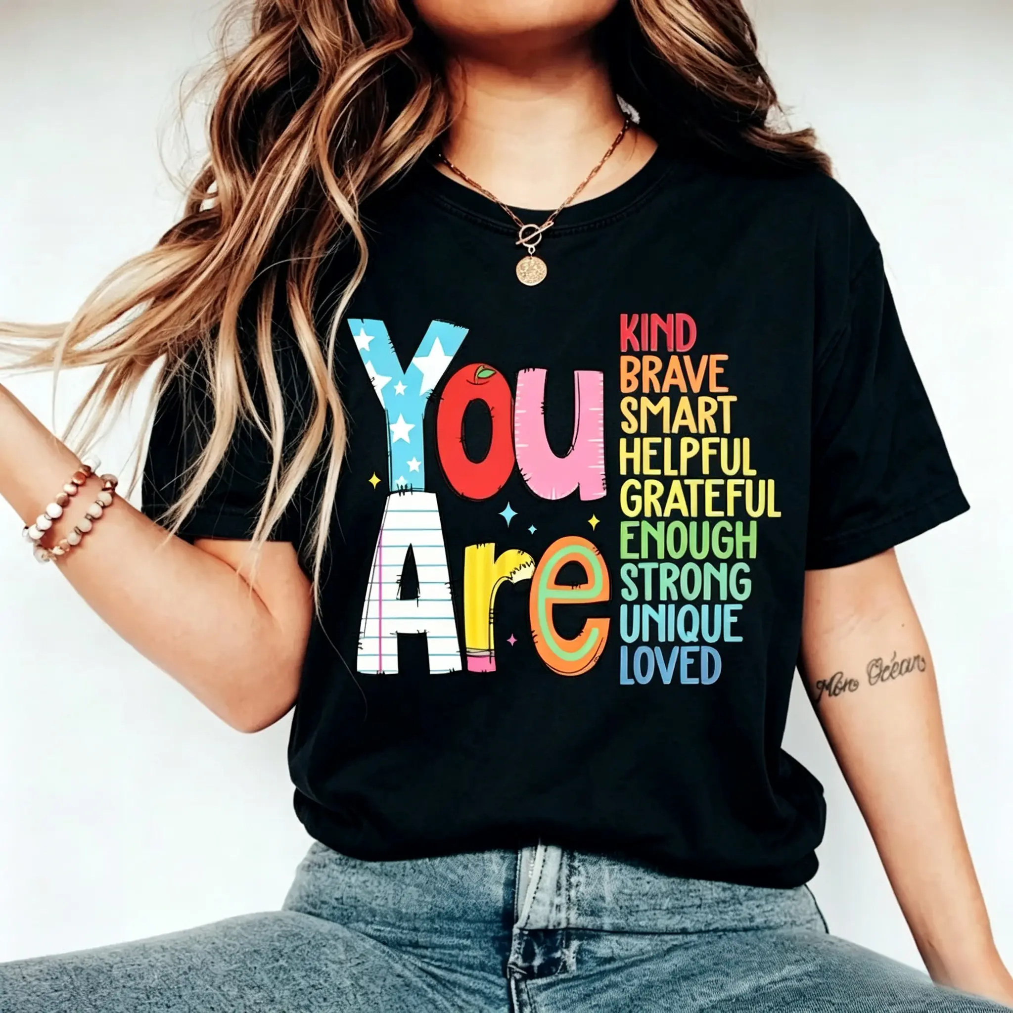 Oversized tshirt women You Are Kind Brave Smart Inspirational Teacher Graphic Tee Back To School Casual Streetwear Unisex 100 Cotton Printed Tshirt
