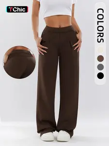 Women's Plain Color Athletic Pants, Side Pocket Design, Loose Straight Leg, Suitable for Sports Outdoor Daily Wear, All Seasons
