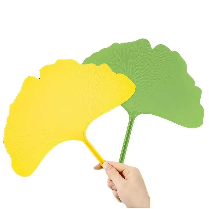 2pcs Hand-Cranked Ginkgo-Shaped Plastic Fan, Summer Thickened Handheld Fans, Cooling Supplies, Party Photo Props, Enlarged for Summer