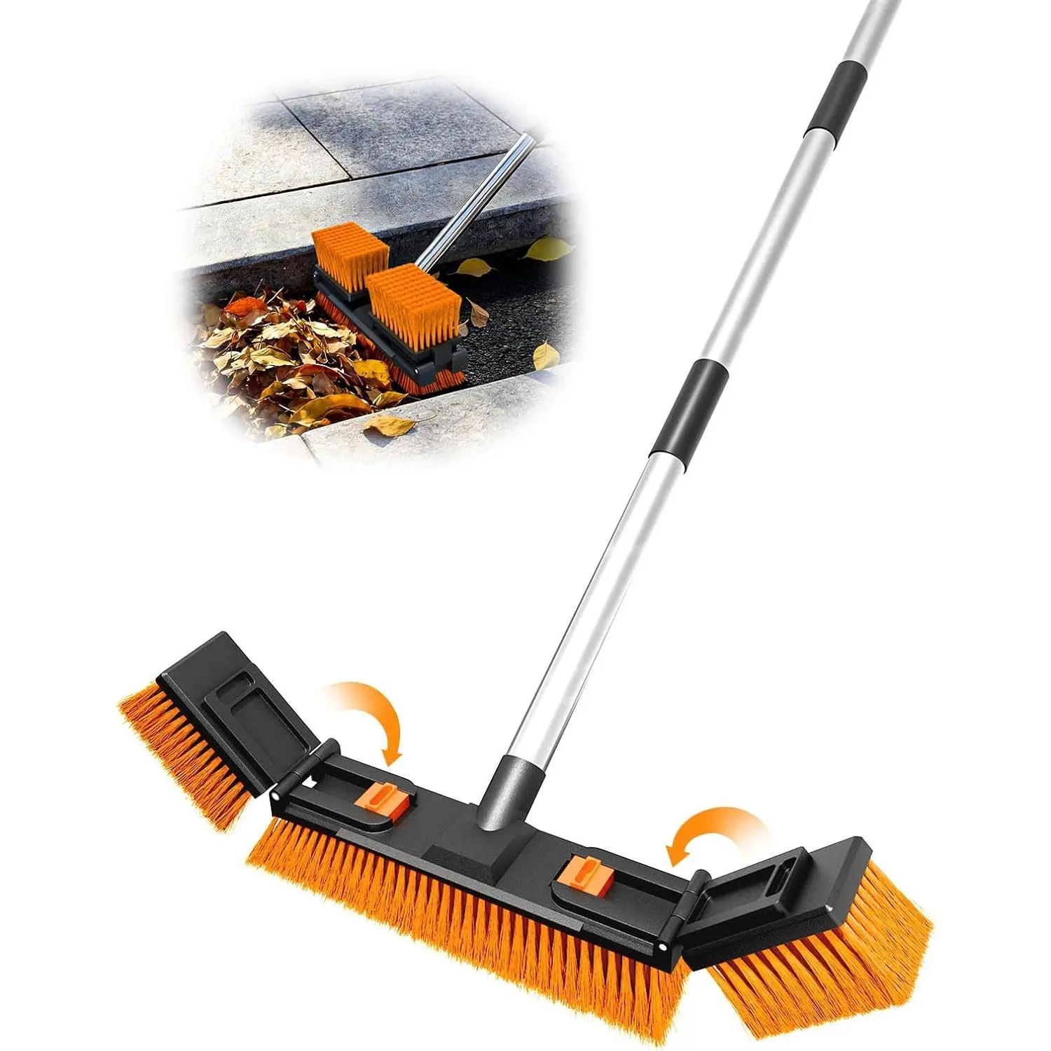18.5" Push Broom Outdoor Heavy Duty Stiff Bristle Shop Broom with Adjustable Foldable  57" Stainless Steel Handle for Garage Patio Deck Concrete Driveway Yard