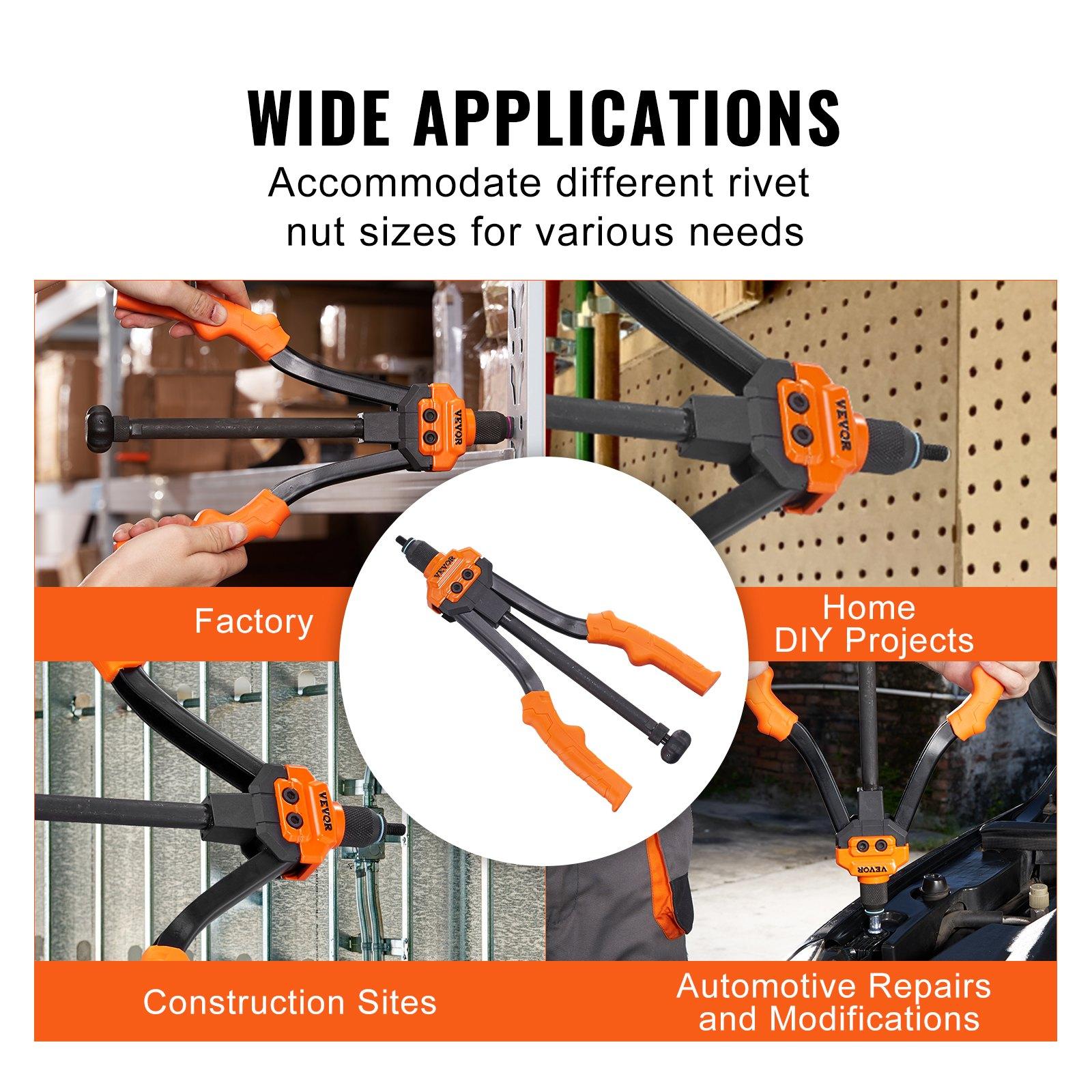 VEVOR Rivet Nut Tool, 14" Rivnut Tool Kit with 7 PCS Metric and SAE Mandrels, 70 PCS Assorted Rivet Nuts, 10-24, 1/4-20, M6, 5/16-18, M8, 3/8-16, M10, Rivet Nut Kit With Rugged Carrying Case