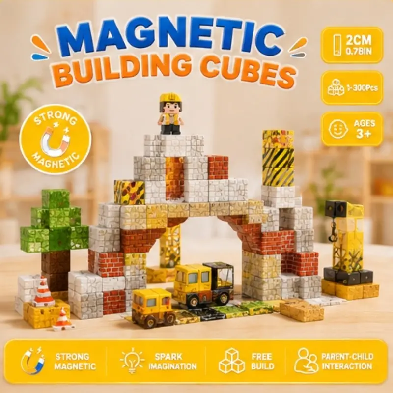 100pcs Magnetic Building Blocks Toy, DIY Cube Stem Sensory Playset, Perfect Gift for Kids Ages 3-10, Christmas Birthday New Year Halloween