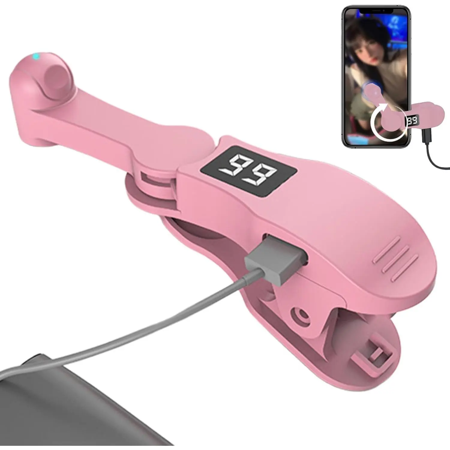 Portable Compact Digital Auto Clicker for Smartphone, Cellphone, Mobile Phone - Selfie Accessory with 1-99 Adjustable Speed, 180° Rotating Simulated Finger Screen Tapper, Silent Clip-On, Easy Installation