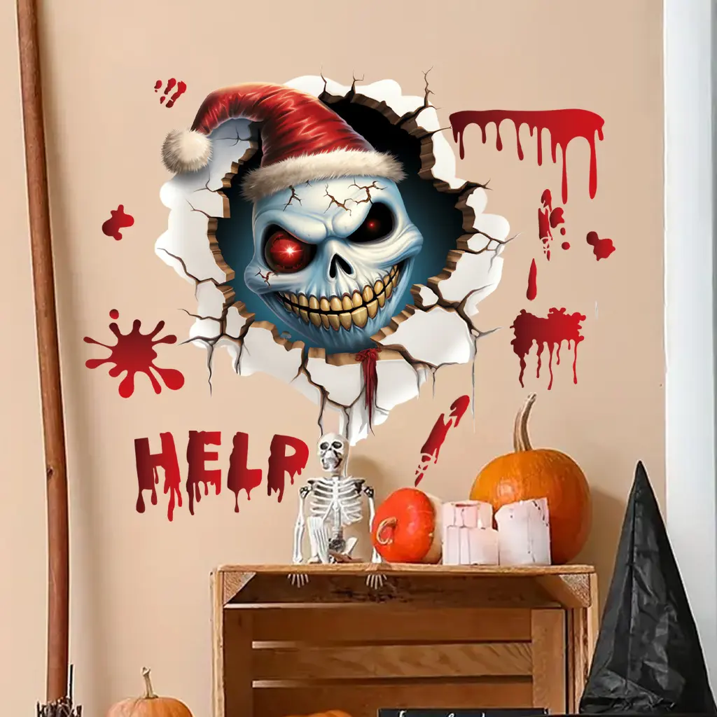 1 Set, 1 Pcs Halloween Dark Style Skeleton Wall Breaking Decoration Stickers, suitable for home decoration, outdoor decoration, glass decoration, etc., self-adhesive detachable waterproof stickers, Halloween decoration stickers
