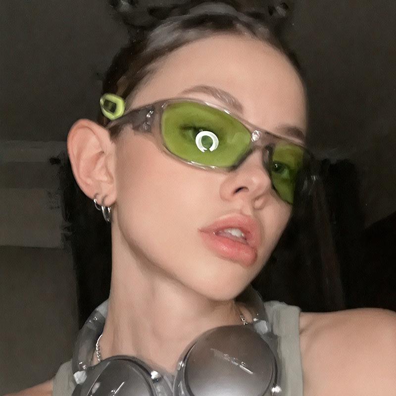 Vintage Unisex Y2K Green Translucent Sports Wrap Sunglasses Festival Outdoor Trendy Protective Eyewear Lightweight Durable Stylish Frames