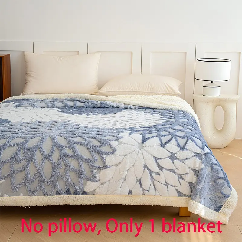New Embroidered Lamb Fleece Blanket, Dual Layer Thick Warm Comfortable Skin-Friendly, Suitable for Bedroom Living Room Office Nap Sofa Blanket