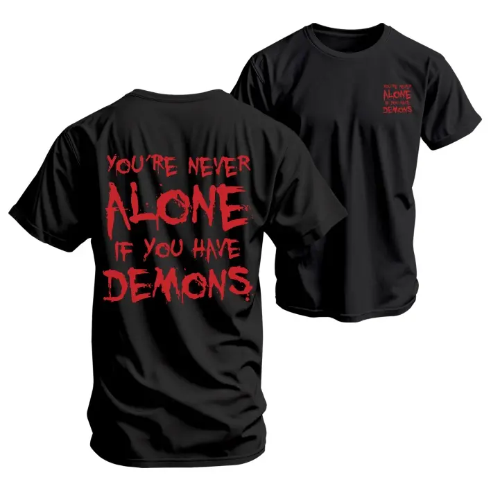Men's You're Never Alone If You Have Demons Printed Pure Cotton Short-Sleeve Shirt — Unisex Casual Wear, Ideal for Spring and Summer; Cool Graphic Tee featuring a Classic Crew Neck Design; Soft Cotton Fabric, Suitable for All Seasons