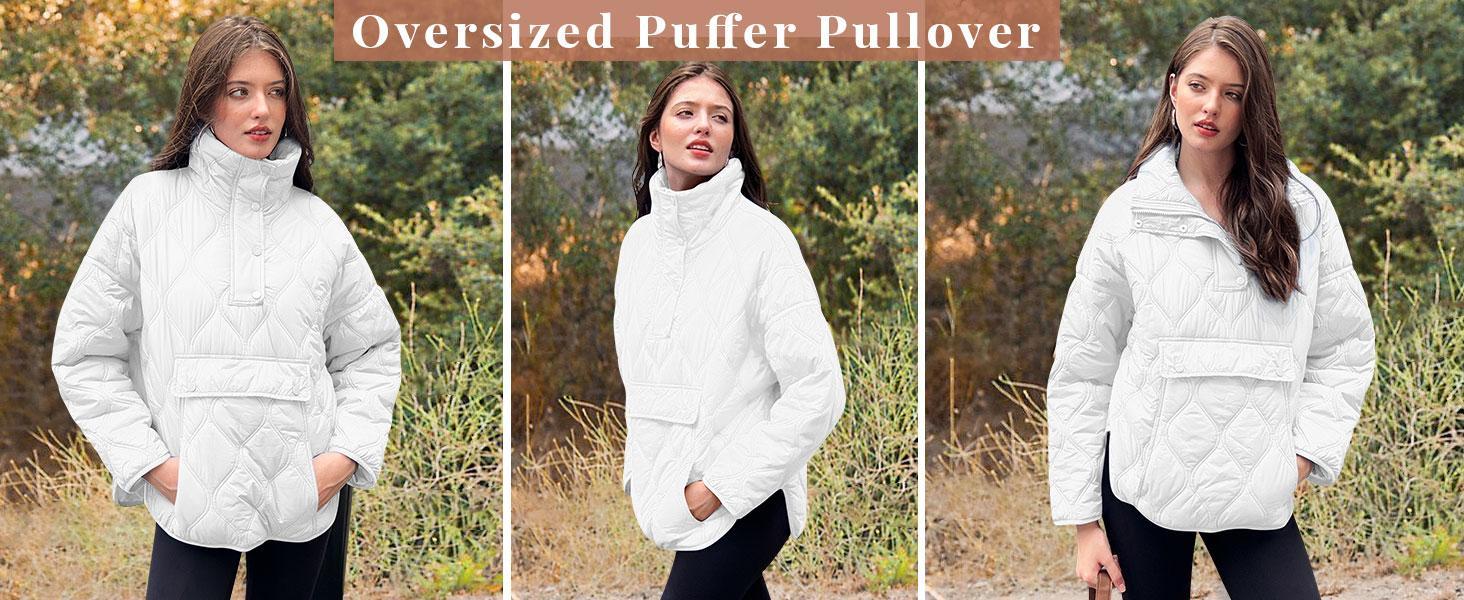 Imily Bela Womens Puffer Jackets Pullover Quilted Lightweight Jacket Long Sleeve Half Zip Up Coat with Pocket S-2X
