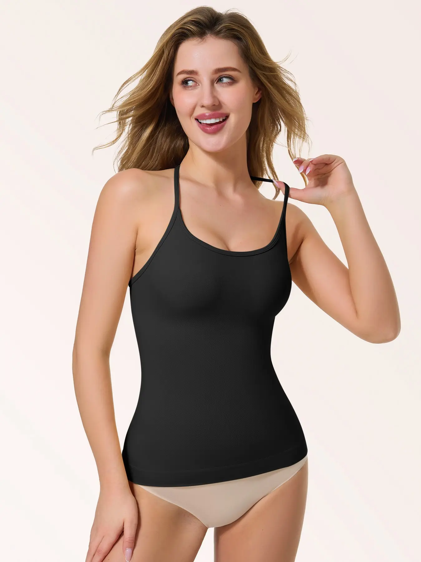 Women's Halter Neck Racerback Shapewear Tank Top Tummy Control Strappy Hollow Out Seamless Compression Slimming Tops Casual Solid Color for All Seasons