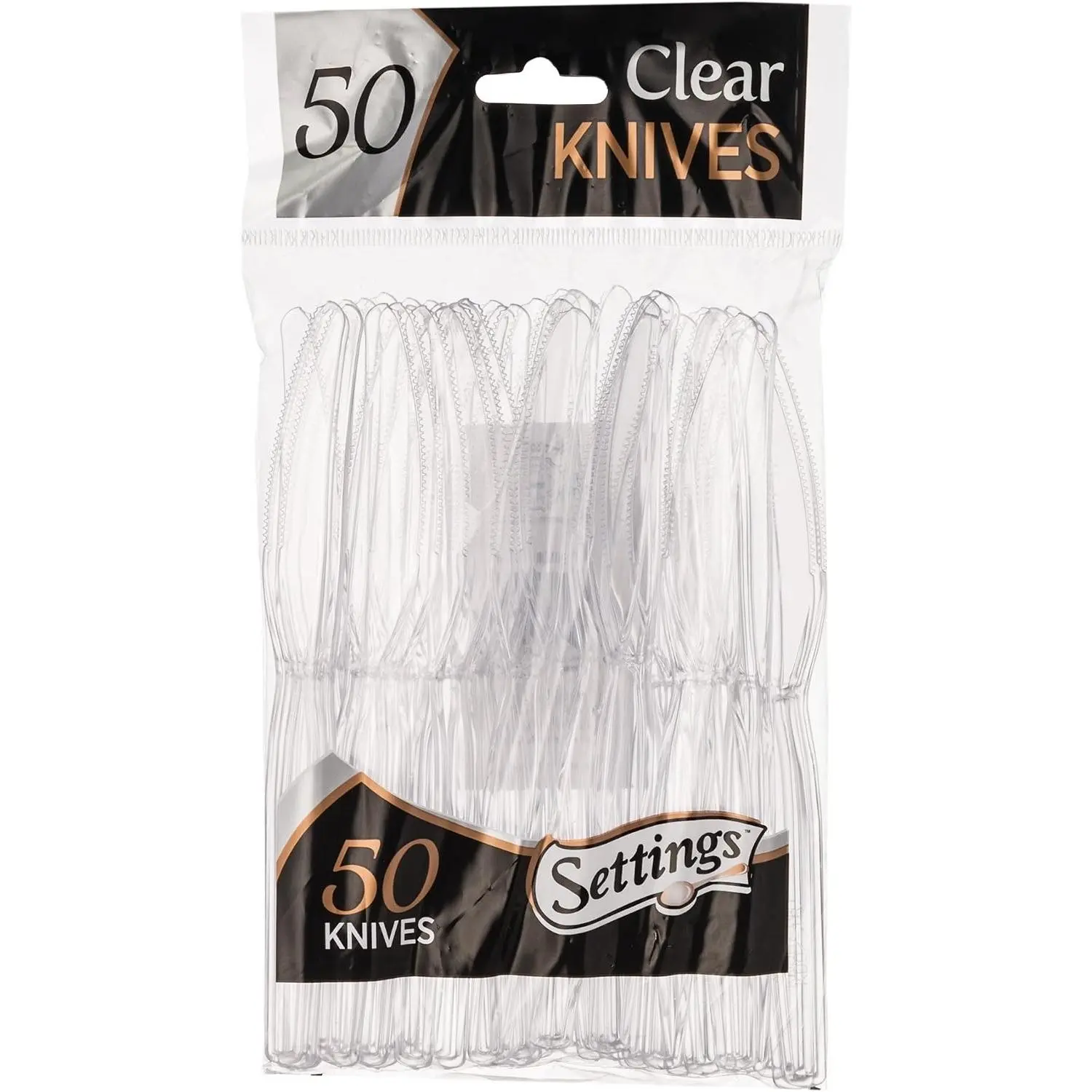 50 Count Plastic Clear Heavyweight Disposable Knives Cutlery Ideal for Home Office School Party Picnics Restaurant Take-out Fast Food Outdoor Events Daily Use