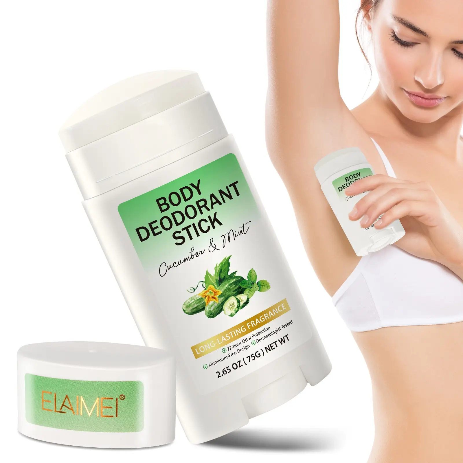 Elaimei Deodorant Paste, Cucumber Mint Flavor, 75g, Long-Lasting Sweat Control, Non-Greasy, Absorbs Moisture, Odor Eliminator Cream, Non Aerosol Deodorant