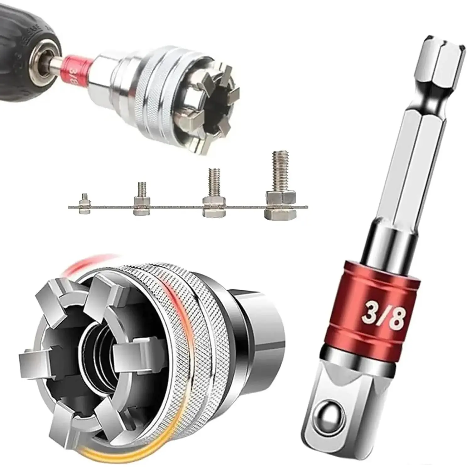 Universal Adjustable Steel Socket Adapter (10-19mm) – Compact Self-Adjusting Multi-Size Tool for Drill, Ratchet & Wrench, Quick Nut/Bolt Removal for DIY Users, Maintenance & Auto Repair