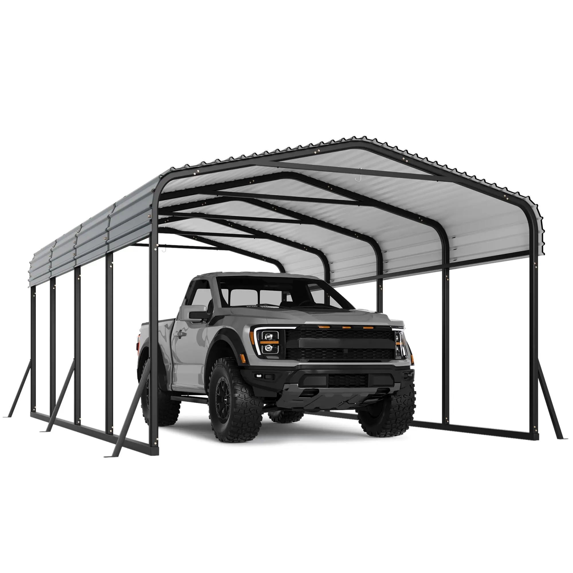 GARVEE12'x20' Heavy Duty Metal Carport - Galvanized Steel Roof Outdoor Shelter for Tractors, Boats & Cars, Grey