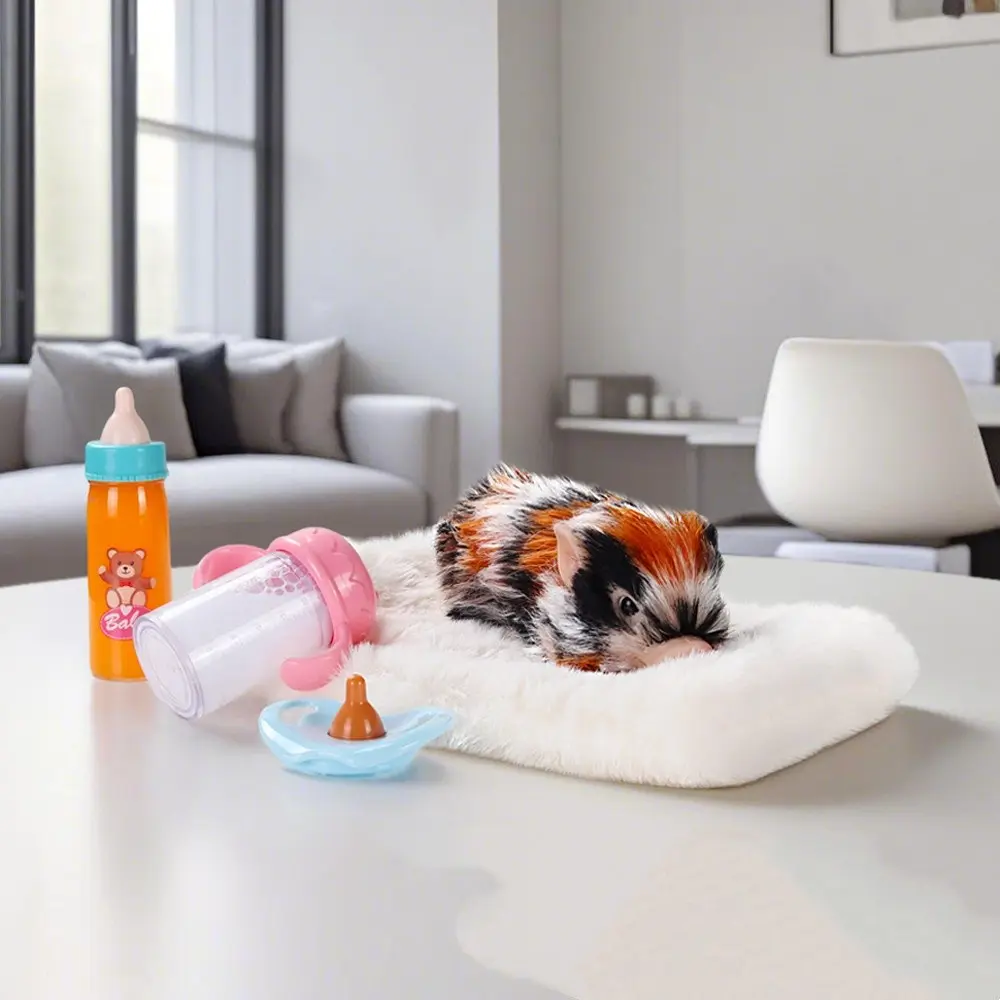 Highly Realistic Silicone Animal Model with Bottle and Nipple Accessories, Tri-Color Pig Plush Toy for Stress Relief and Playtime