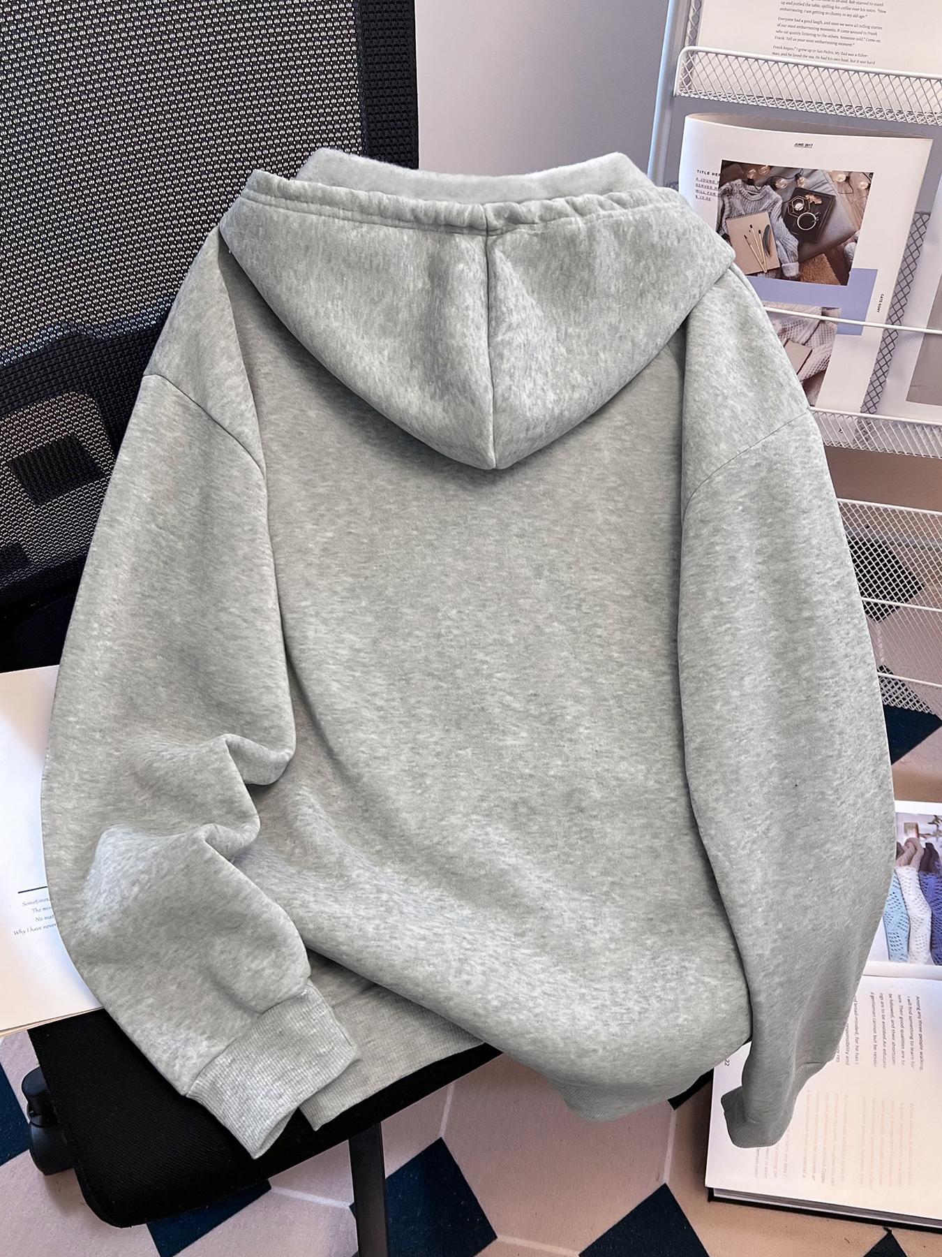 Women's Solid Color Drawstring Pocket Hoodie, Casual Minimalist Loose Basic Knit Long Sleeve Hooded Sweatshirt for Fall & Winter, Women's Clothes for Daily Wear, Womenswear