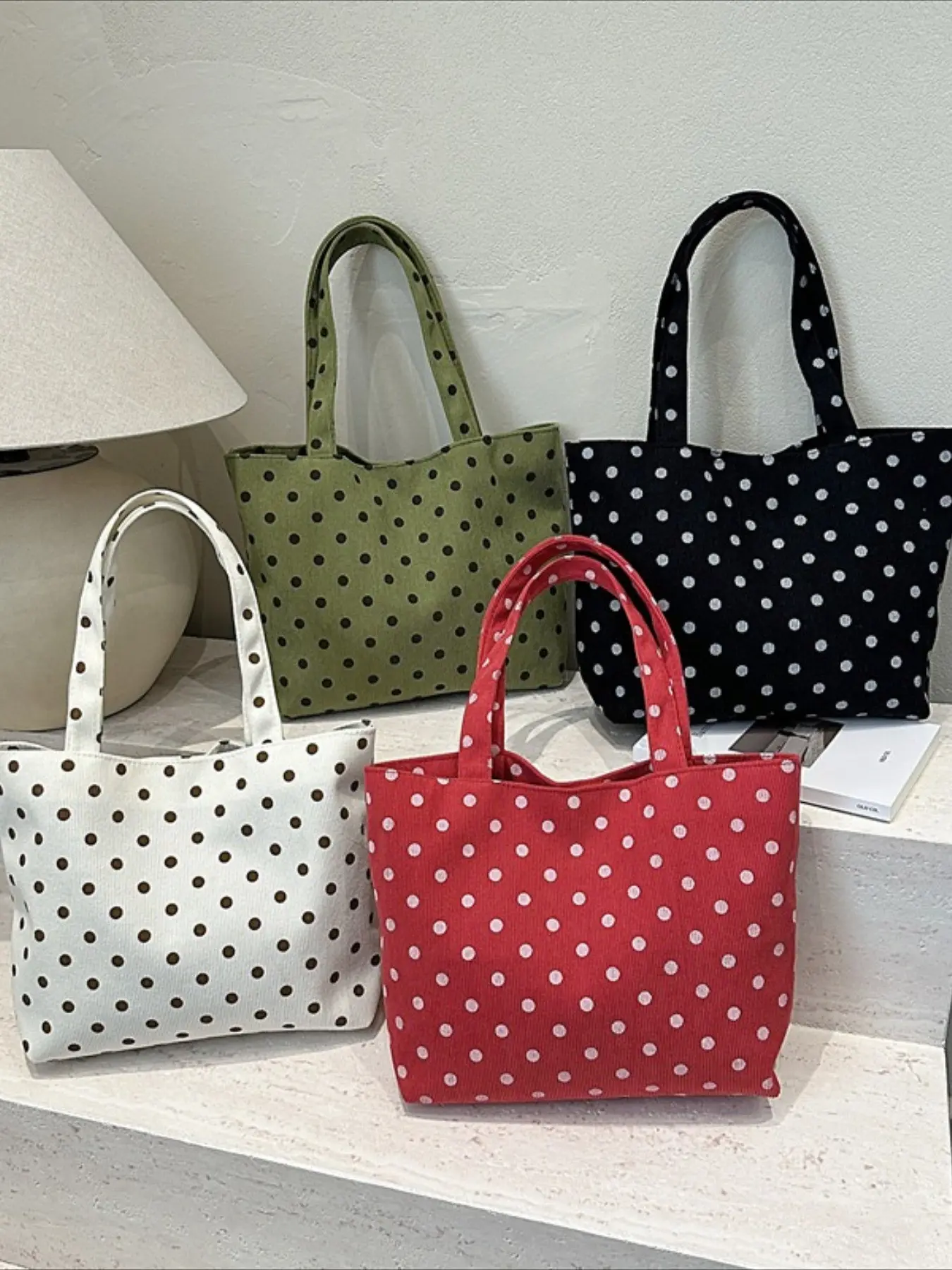 Women's Korean Polka Dot Tote Bag, Classic Pattern, Casual Fashion, Shoulder & Handheld, Large Capacity, Perfect for Daily Use