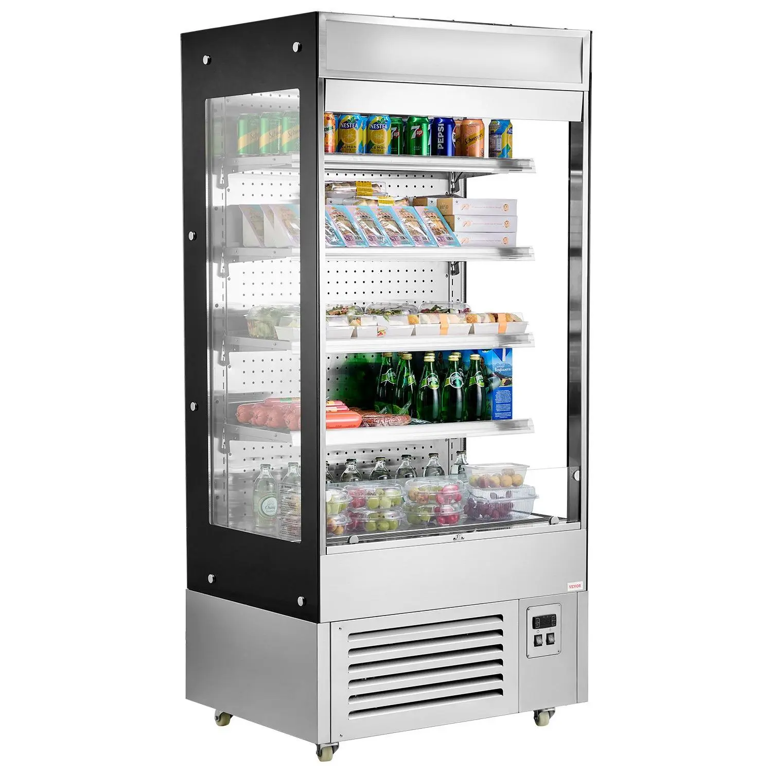 VEVOR Open Air Merchandiser, 4-Tier Shelving Commercial Refrigerator, Grab and Go Display Cooler Refrigerator with Air Curtain, LED Advertising Light, Fits for Restaurants, Stores, Office, 18.4cu. ft.