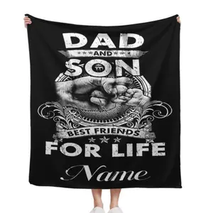 Black Vintage Distressed Dad And Son Fist Bump Custom Name Flannel Throw Blanket Dad Son Best Friends For Life Rustic Grunge Family Comfort Blanket Personalized Father's Day Birthday Gift For Dad 30*40in 40*50in 50*60in 60*80in US Local cooling blankets