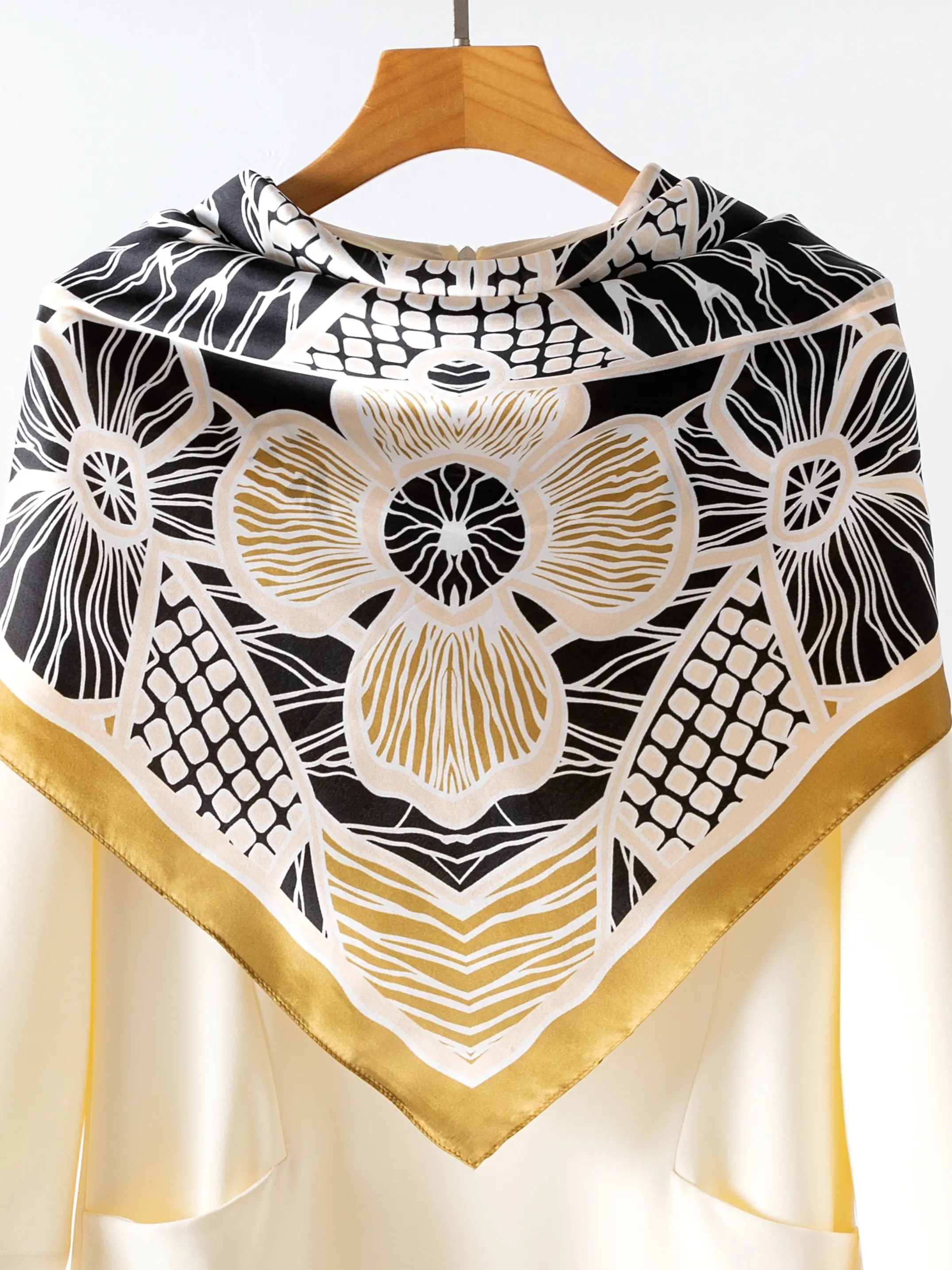34.65 Inch Large Women's Silk Scarf, 100% Mulberry Silk, Fashionable Big Flower Design, Windproof, Versatile for and Bags