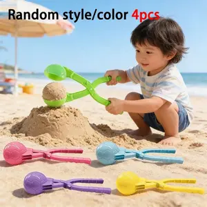 4-Pack Assorted Snowball Maker Toys, Teach toys，Winter Snow Sculpting Tools with Heart, Soccer, Duck, Snowman Molds, Durable Plastic Outdoor Play Equipment for Snowball Fights ，Perfect Summer Beach Sand Stacking Toy- Random Style & Color