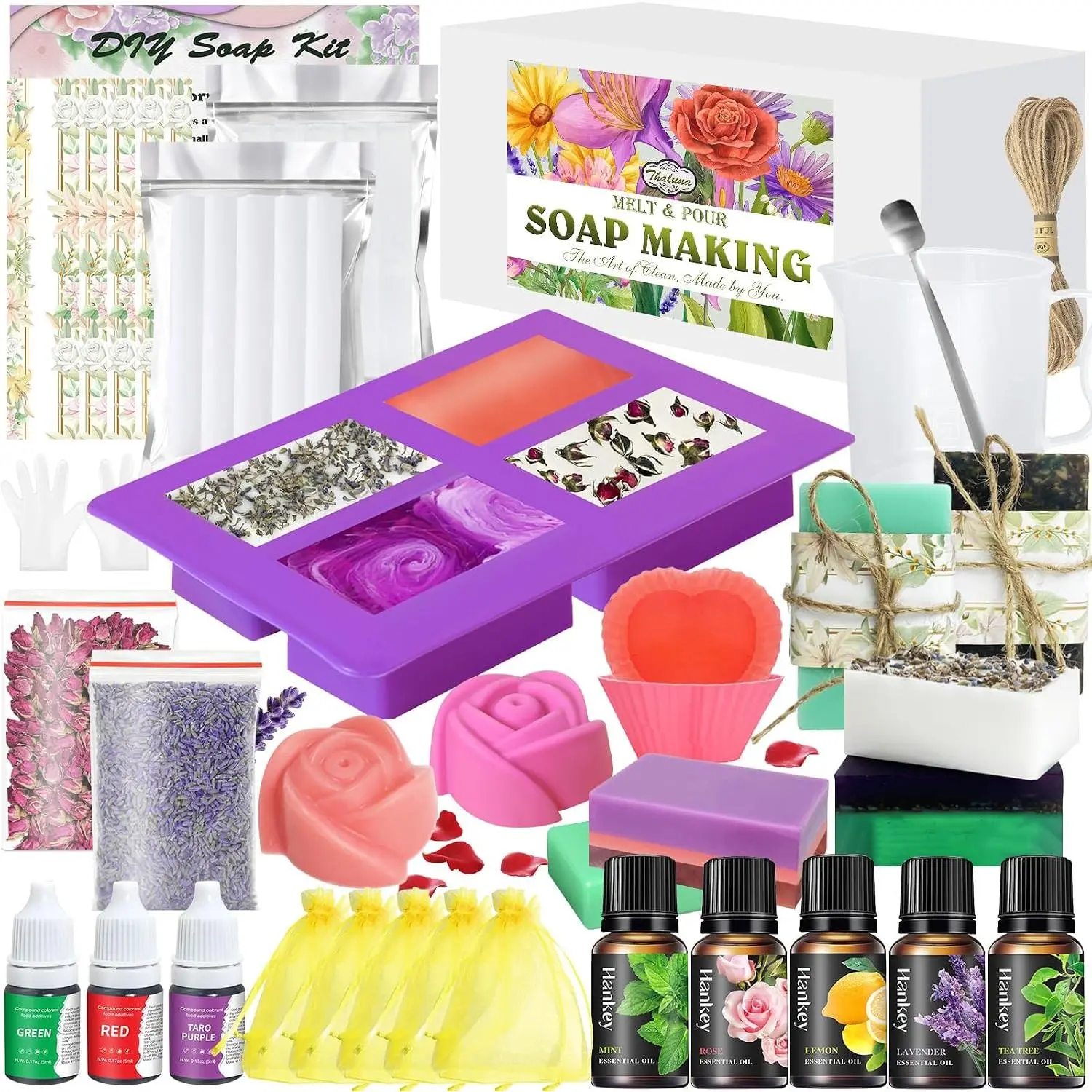 Soap Making Kit, Soap Making Kit for Adults - Shea Butter Glycerin Melt and Pour Soap Base, Molds, Dye, Fragrances, Dried , DIY Craft for  Beginners Girls,  Boxes for Women