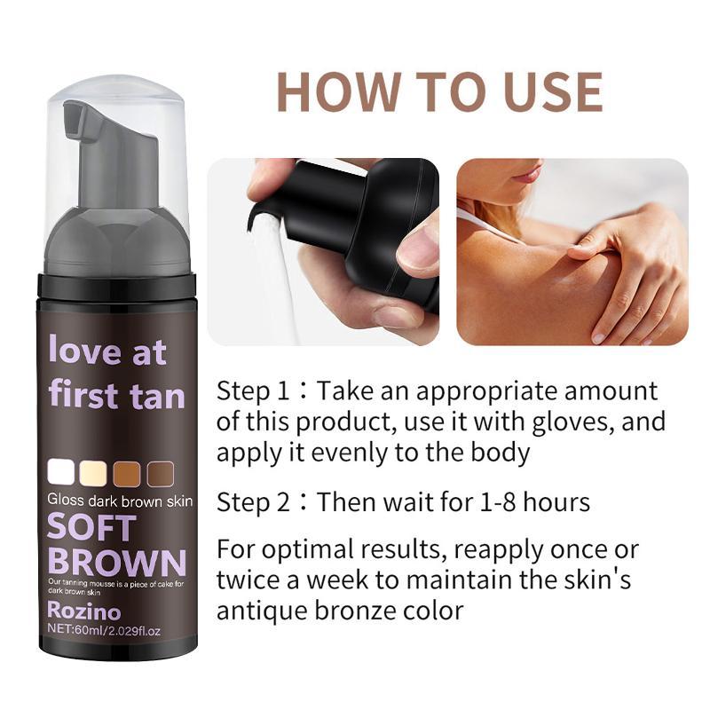 60ml Soft Brown Self Tanning Mousse, Natural Looking Self Tanner for Face & Body, Sunless Tanning Cream, Skin Care Product for Women & Men