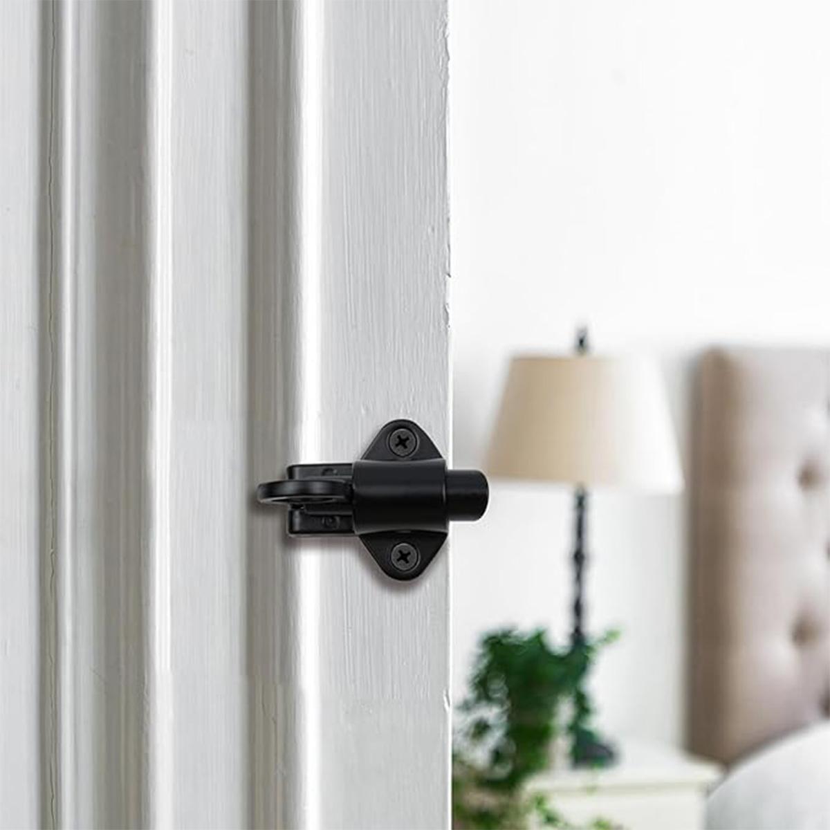 2 Packs Self-Closing Latches，Black Spring Door Lock，Resilient Bolt Latch Aluminum Alloy Safety Automatic Spring Barrel Slide Door Lock with Screws,Used for Gate,Window and Cabinet etc