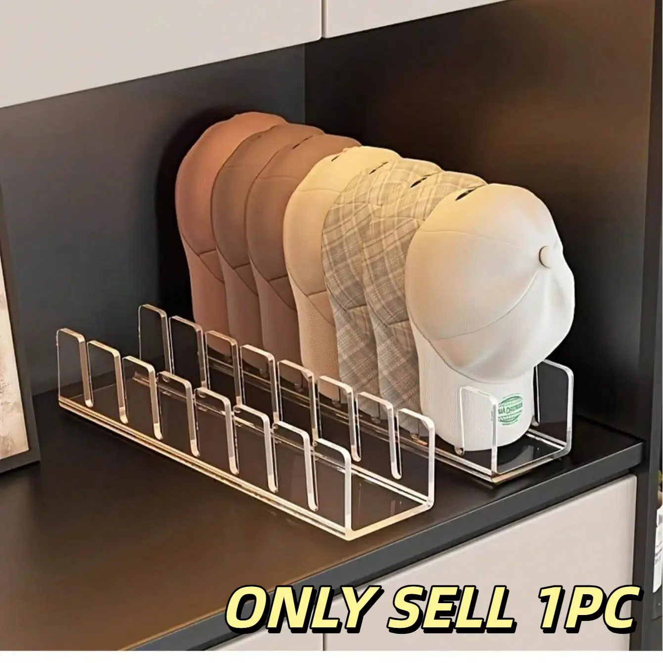 Acrylic Hat Storage Rack, Transparent Hat Display Stand, Desktop Organizer, Bedroom Storage, Holds 7 Hats, Durable & Stylish Design