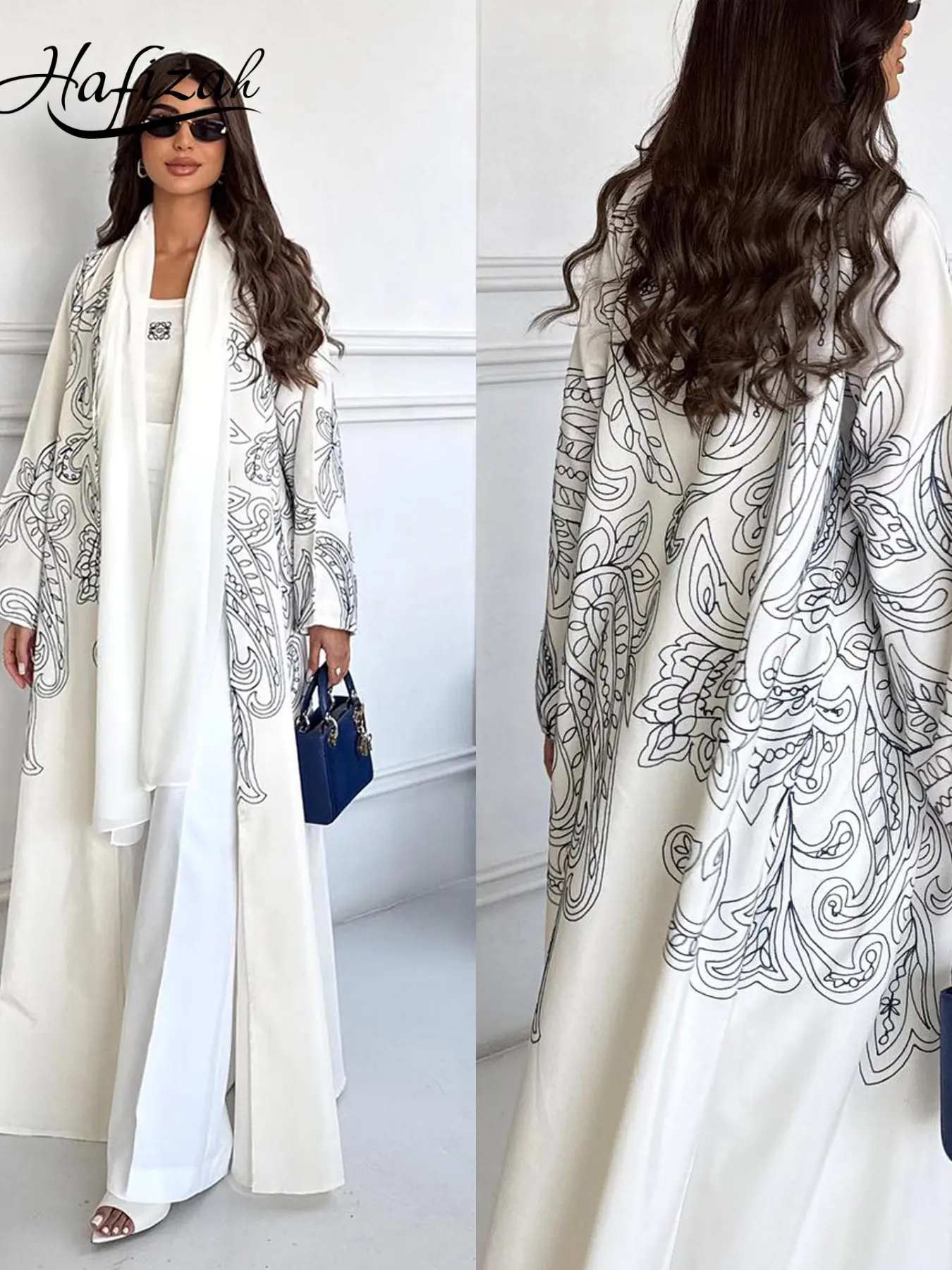 Women's Elegant Paisley Print Kimono Cardigan, Long Duster Coat with Chiffon Scarf, Loose Fit Outerwear for Fall Winter Casual Party