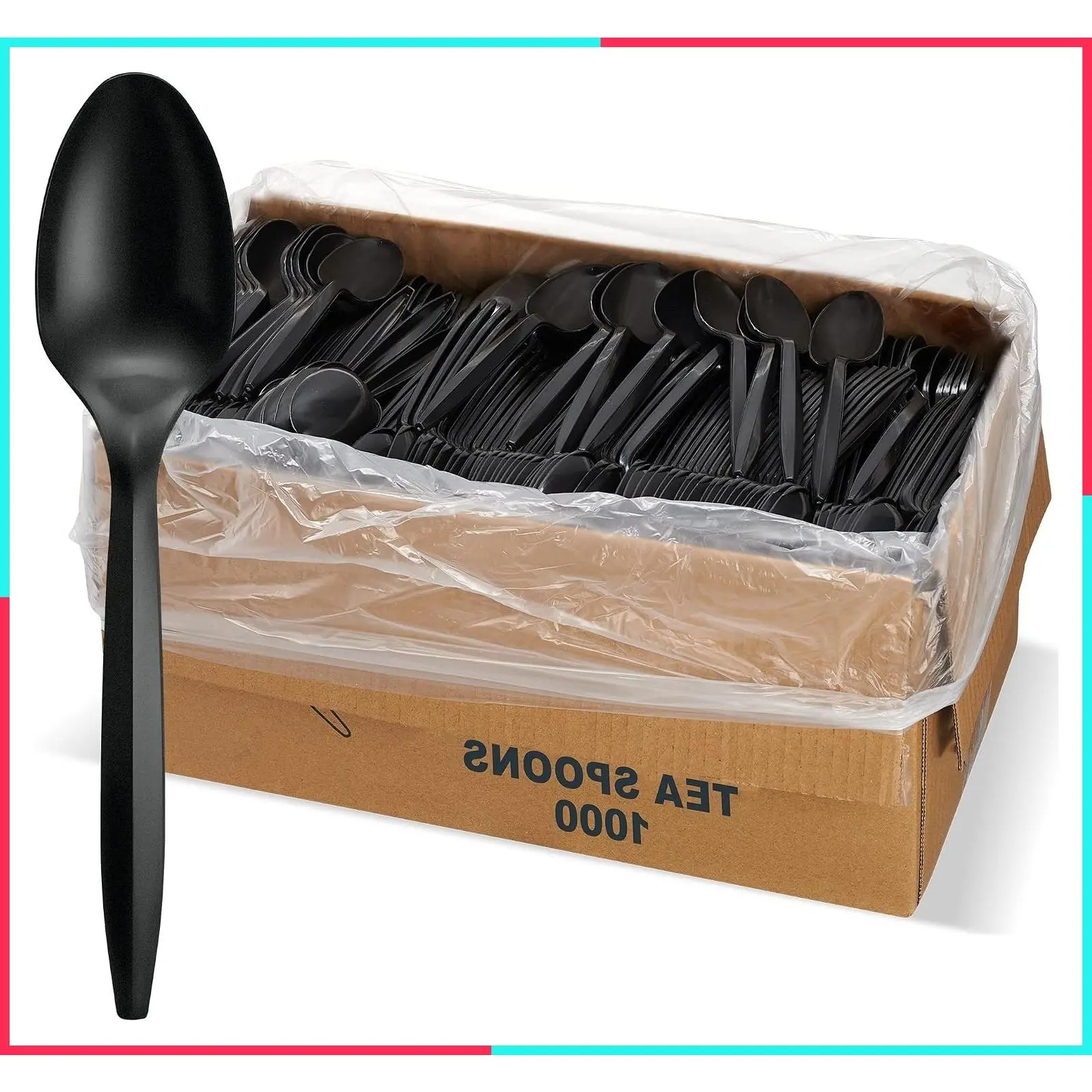 1000 Count Bulk Black Medium Weight Plastic Disposable Teaspoons - Disposable Cutlery & Silverware