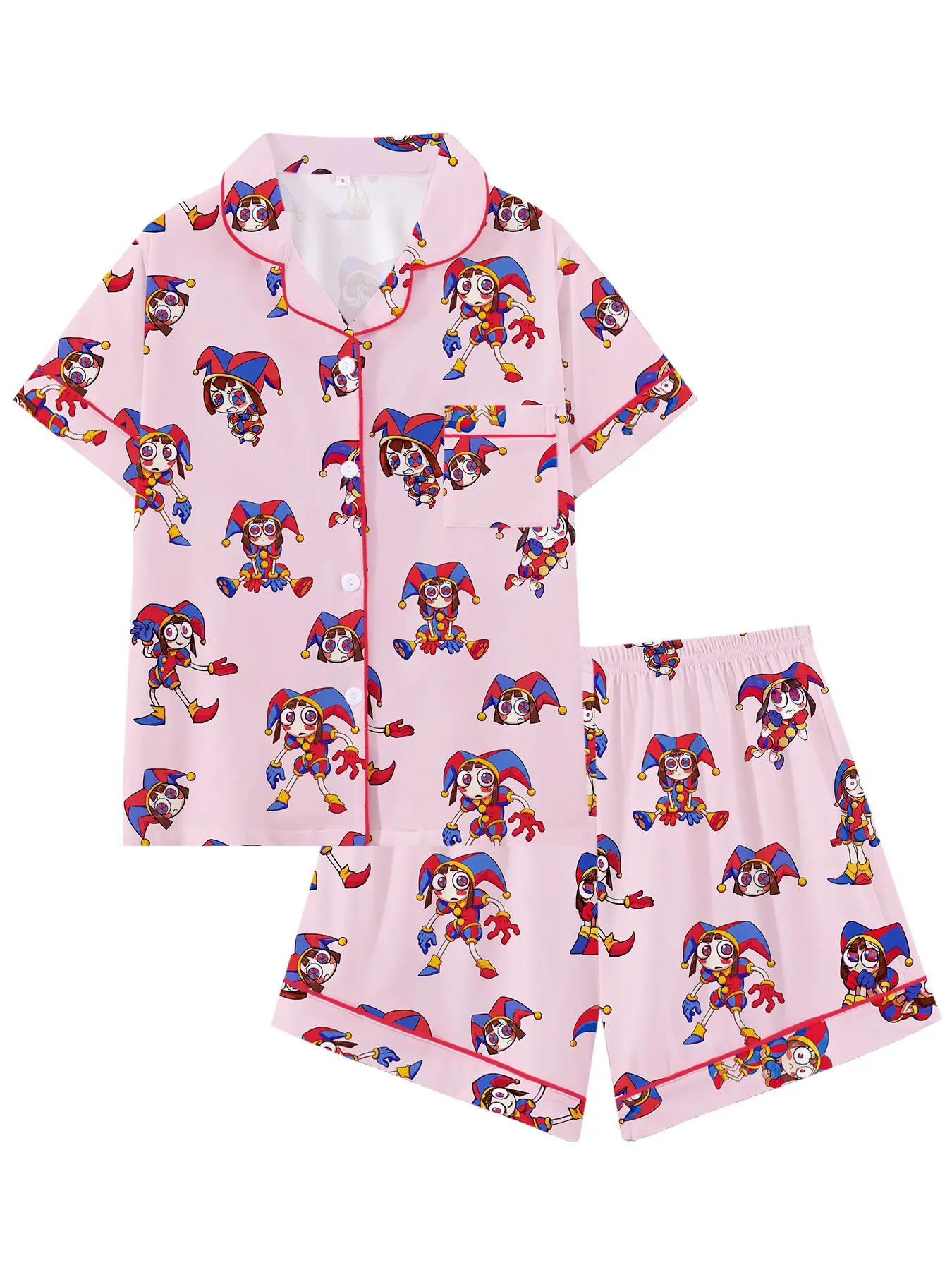 Cartoon Character Lapel Short Sleeve Pajama Set, Comfortable Sleepwear for Home and Outdoors, Perfect Gift for Relaxing Nights