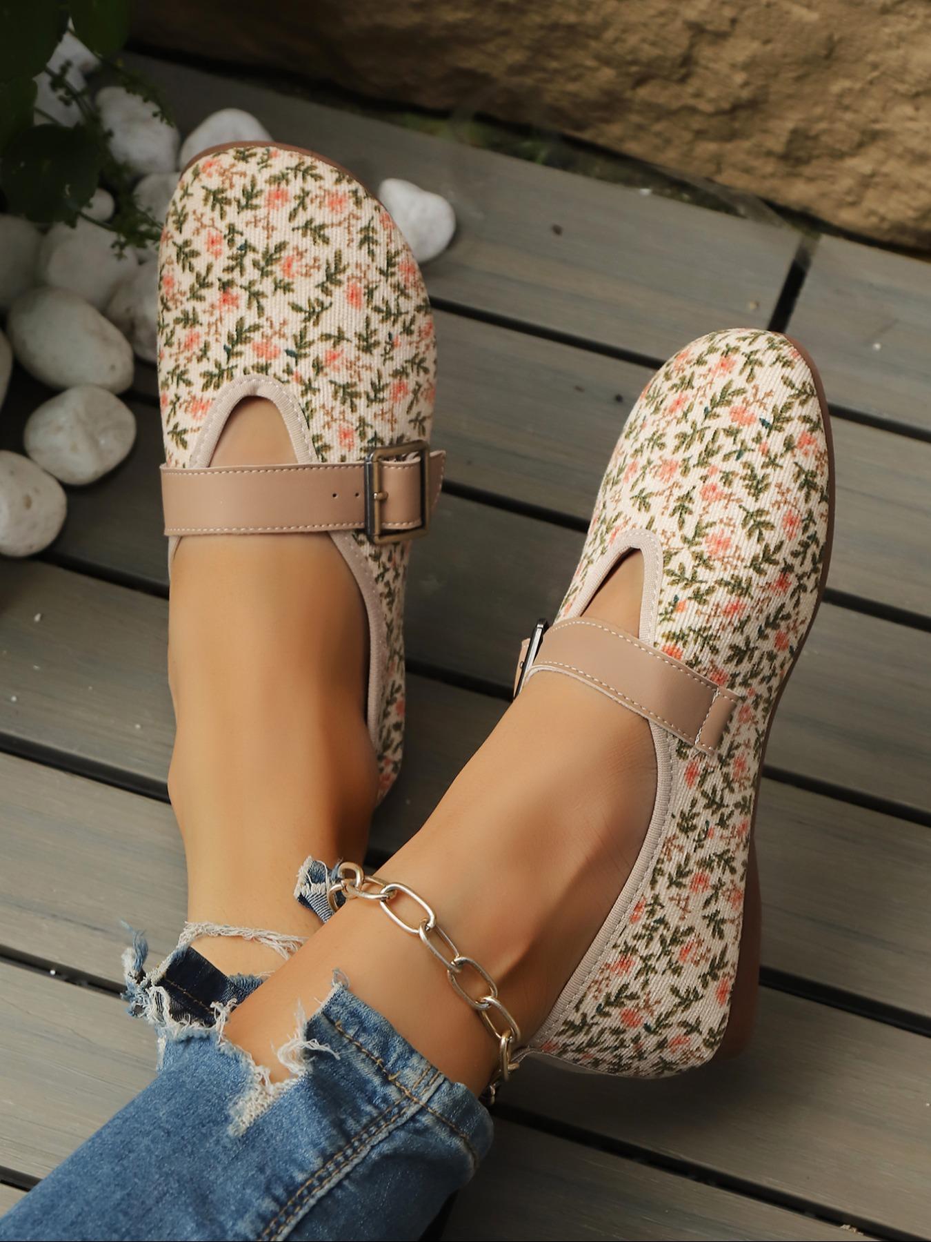 Women's Floral Flat Shoes, Soft Sole Flats, Fashionable Flats, Breathable Closed-Toe Slip-Ons for Summer, Casual and Stylish Daily Footwear for Women