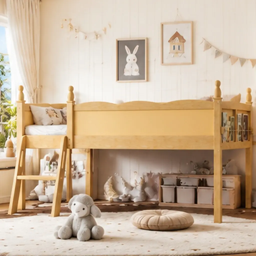 ARCH Full Size Low Loft Bed with Full-Length Guardrails and Bookshelf, Solid Wood MDF Pine Plywood Natural Finish, Low Profile Design with Ladder, Space-Saving Bed Frame for Kids Teens Bedroom, No Box Spring Needed, Full Size Options